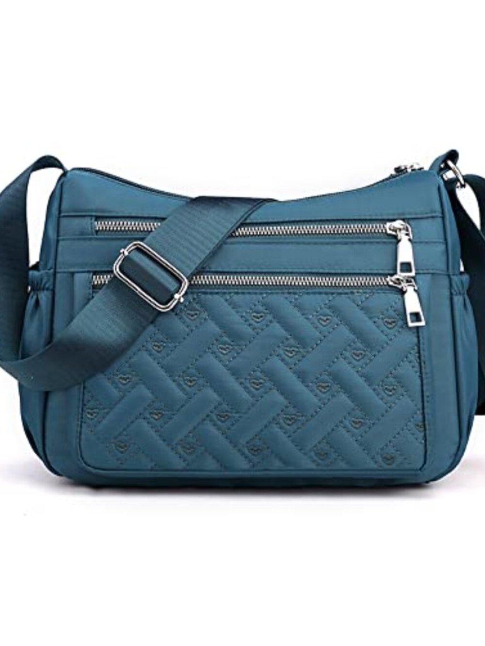 Quilted Nylon Crossbody Shoulder Bag Multi Pocket Messenger Travel Purse